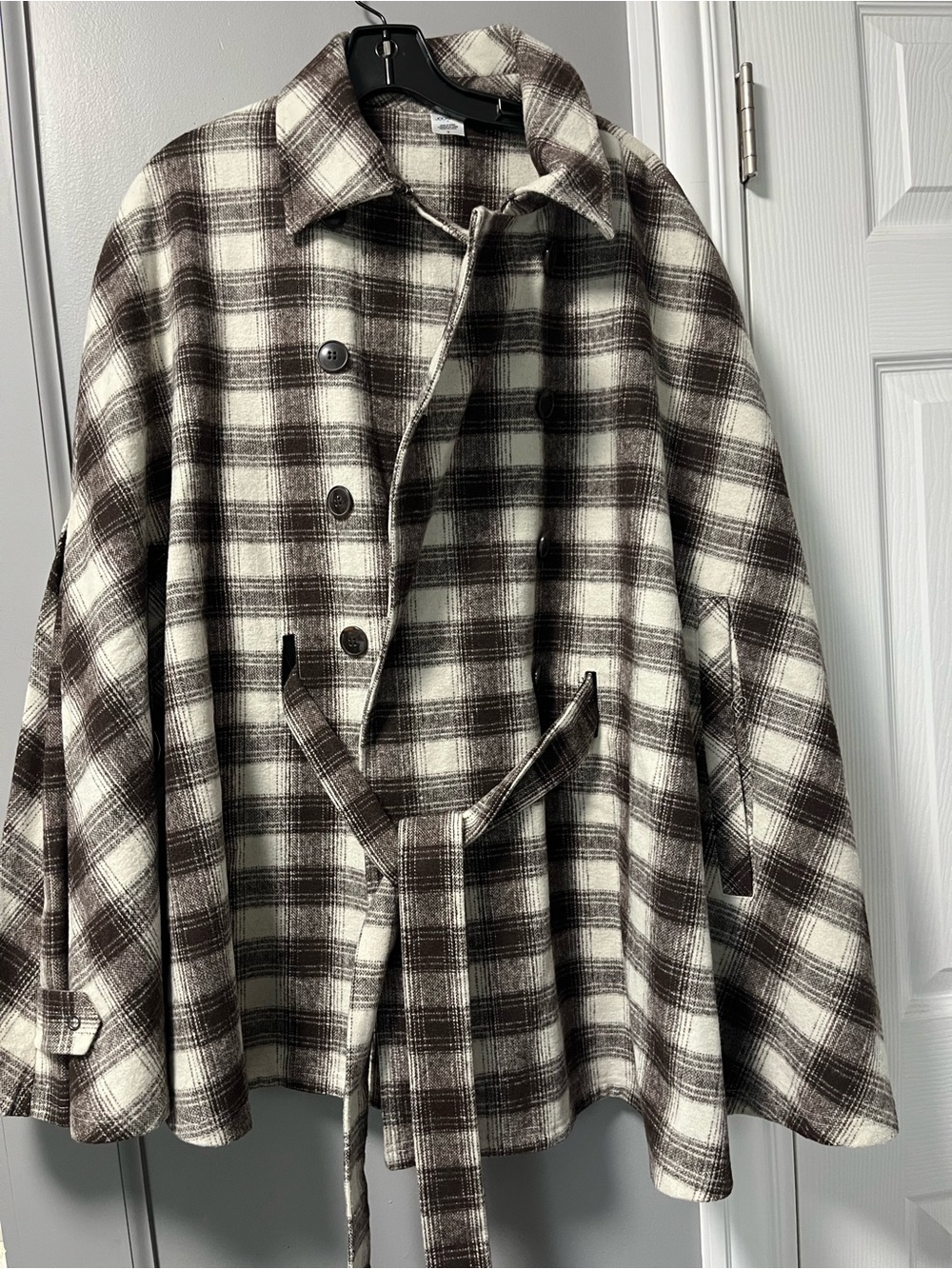Jockey Brown and Cream Plaid Cape Jacket